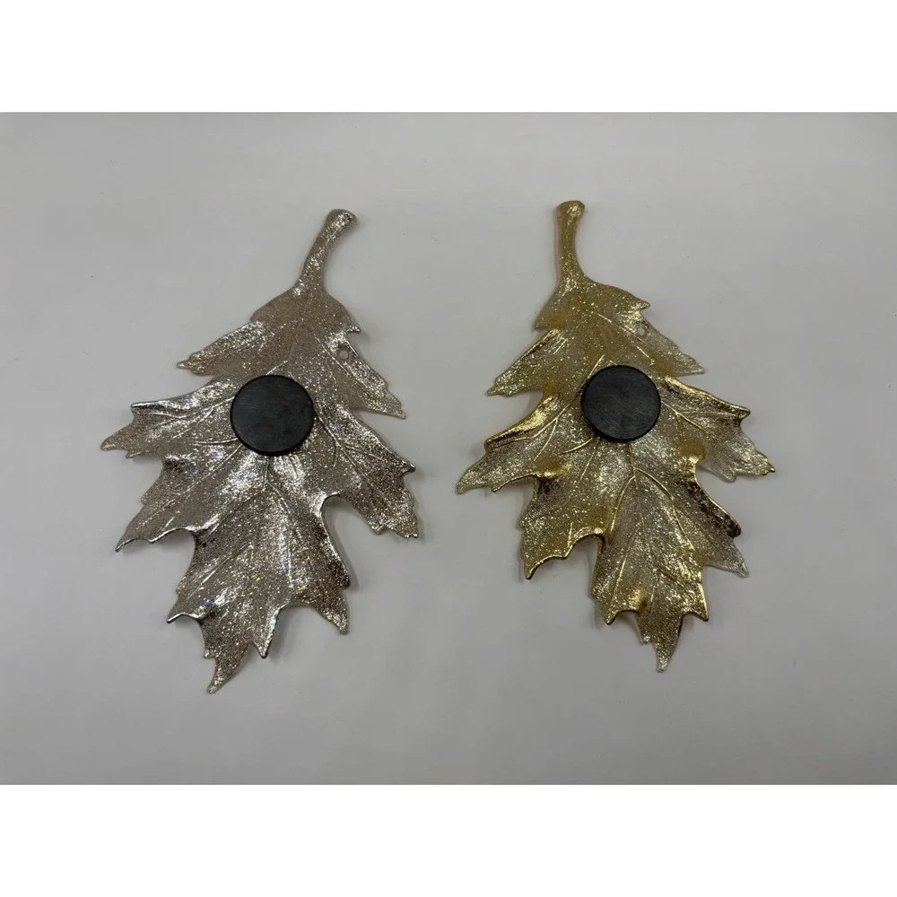 Set Of 2 BATH & BODY WORKS Candle Lid Magnet Decor GLITTER OAK LEAF